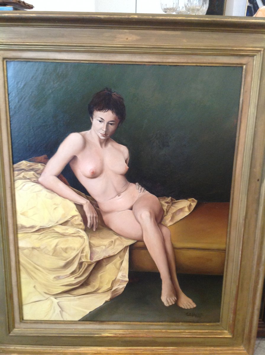 Naked In The Yellow Drape By Franco Ghisotti Dated 1955