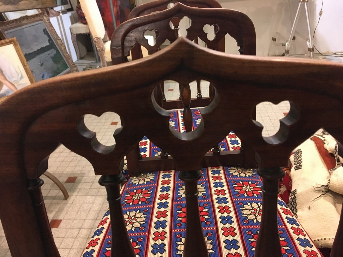 6 Neo-gothic Chairs Restoration Period-photo-4