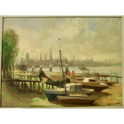 B. Steyaert Port View (oil On Canvas)