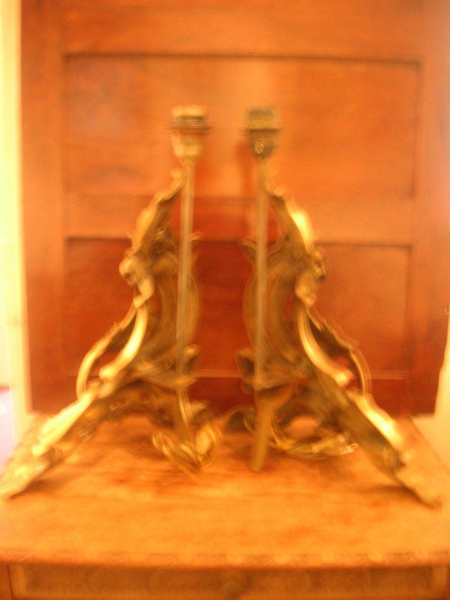 Lampes "chenet XIXème " / Bronze / h:41 cm-photo-4