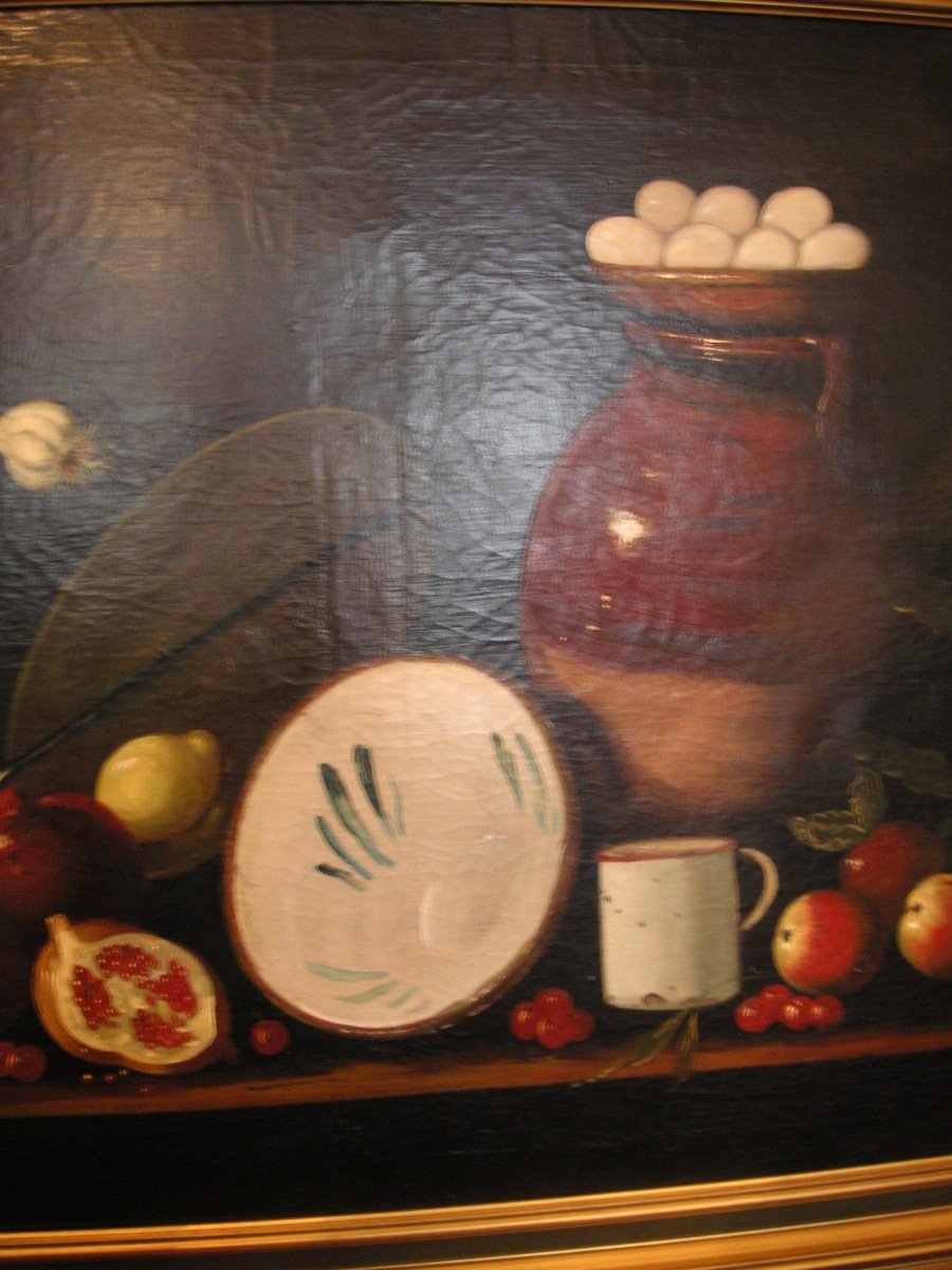 Nature morte dans le gout du XVIIème / Grande huile sur toile non signée -photo-6