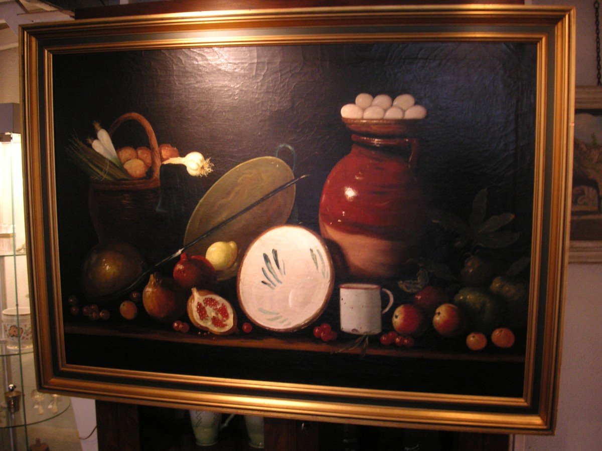 Nature morte dans le gout du XVIIème / Grande huile sur toile non signée 