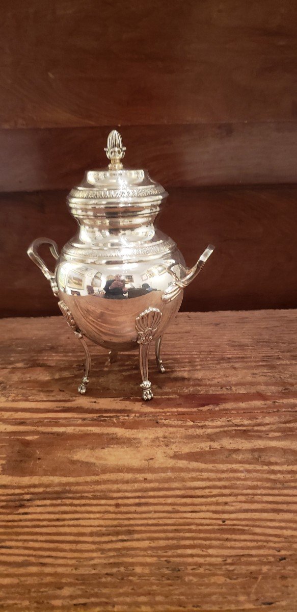 Empire Style Sugar Bowl In Silver Metal / Perfect Condition / 20th Century