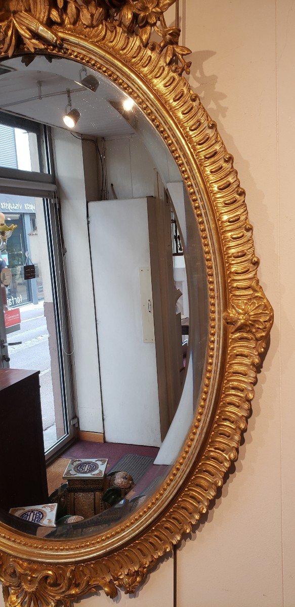 Oval Mirror In Wood And Gilded Stucco, Late 19th Century -photo-2