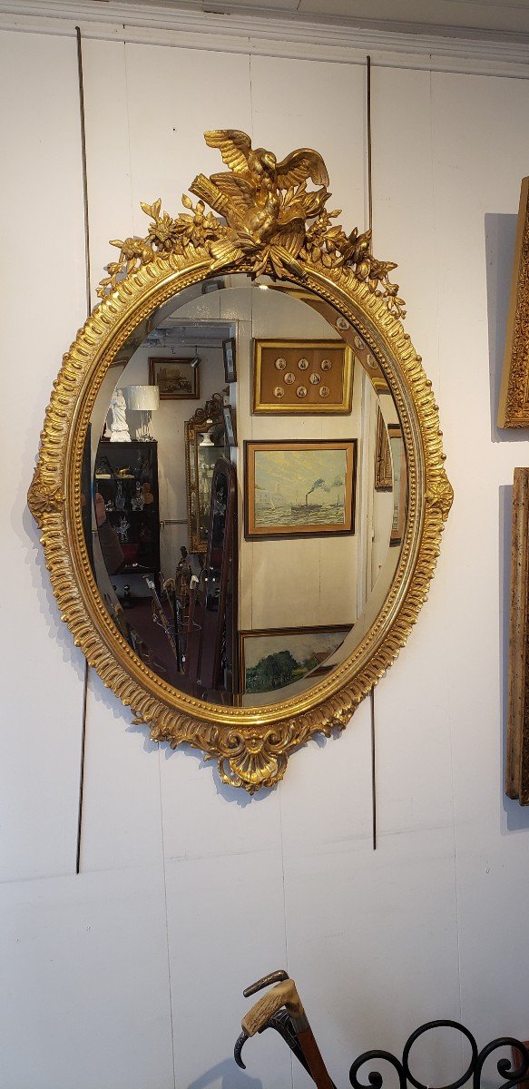 Oval Mirror In Wood And Gilded Stucco, Late 19th Century 