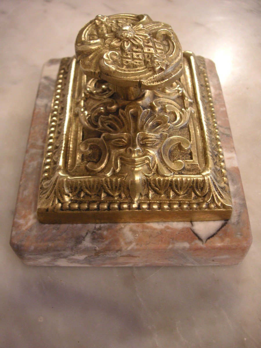 XIXth Century Paperweight / Marble And Gilded Bronze-photo-2