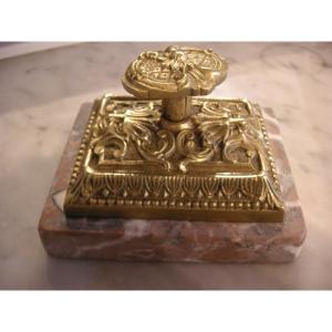 XIXth Century Paperweight / Marble And Gilded Bronze