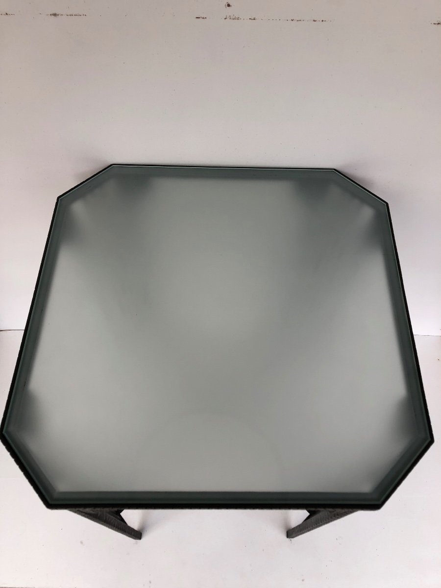 Art Deco Pedestal Table Sanded Glass Top-photo-4