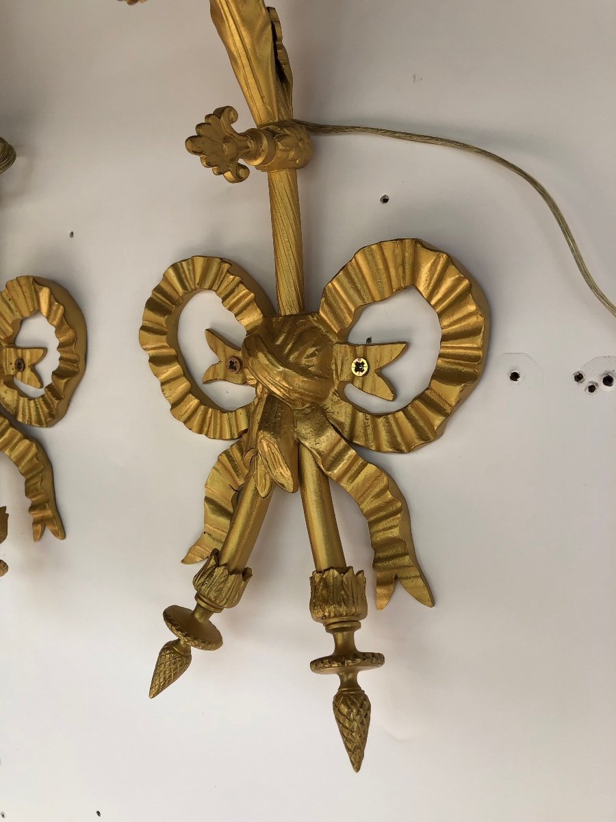 Pair Of Sconces Early 20th In Bronze Louis XVI Style-photo-2