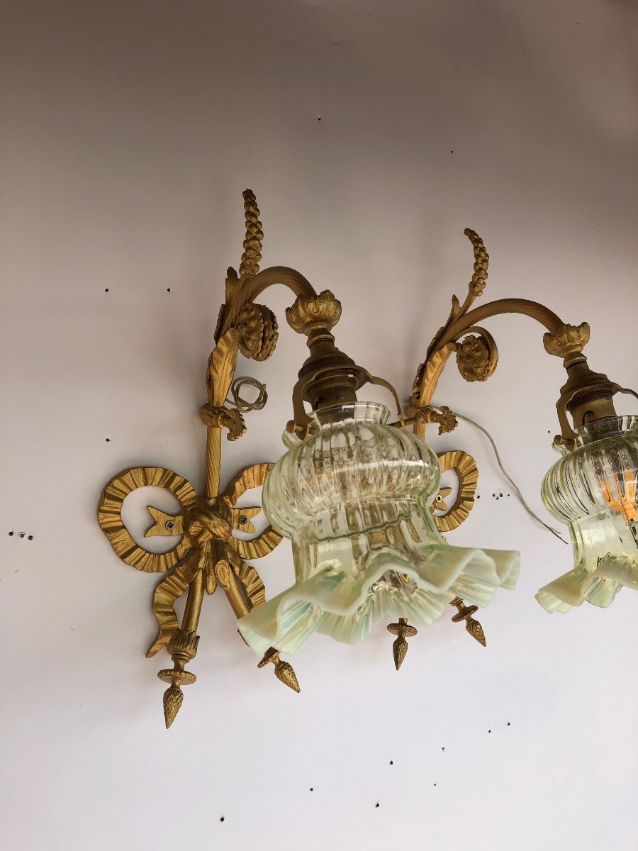 Pair Of Sconces Early 20th In Bronze Louis XVI Style-photo-4