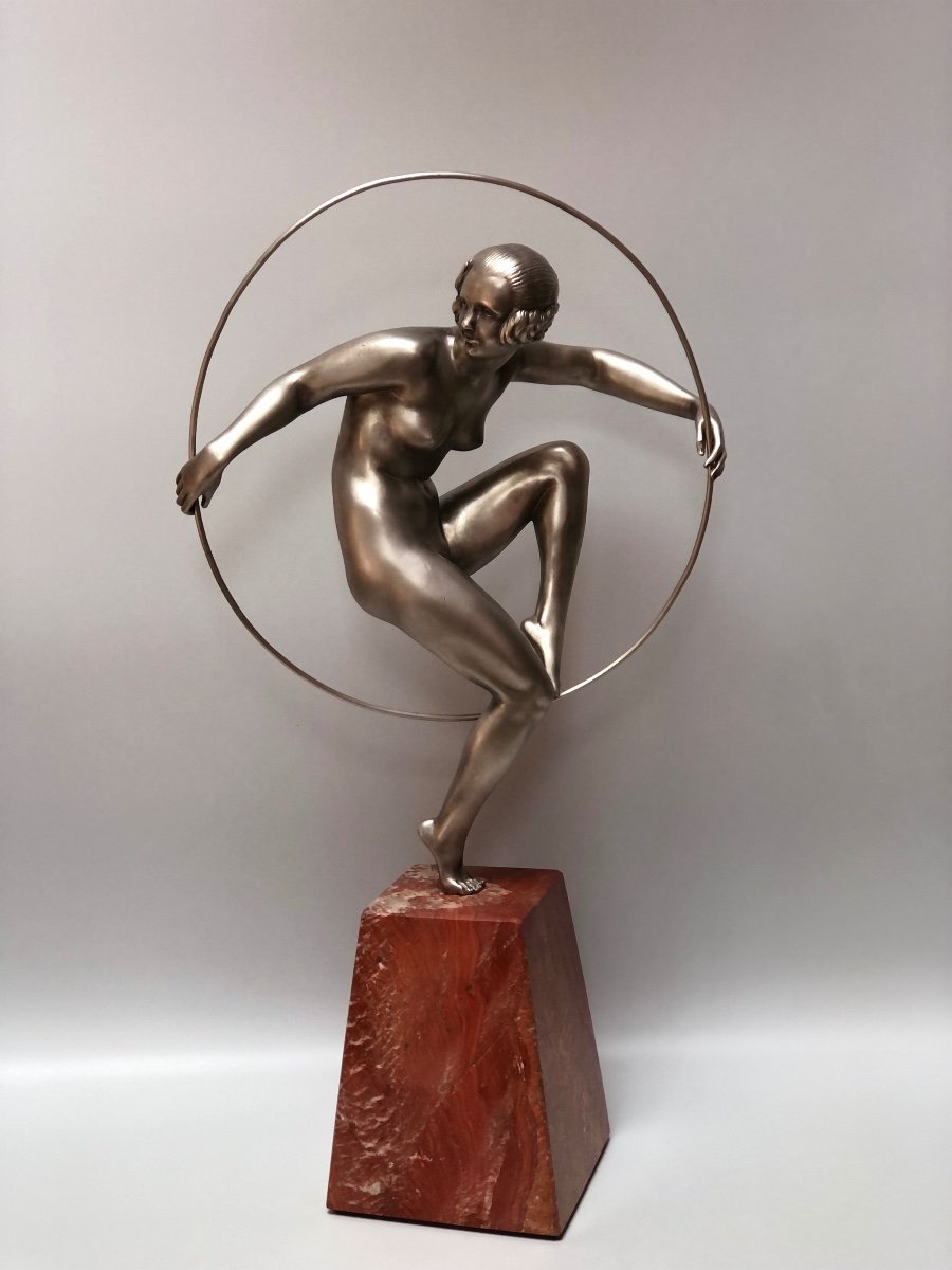 Marcel André Bouraine Bronze Art Déco Danseuse Au Cerceau -photo-6