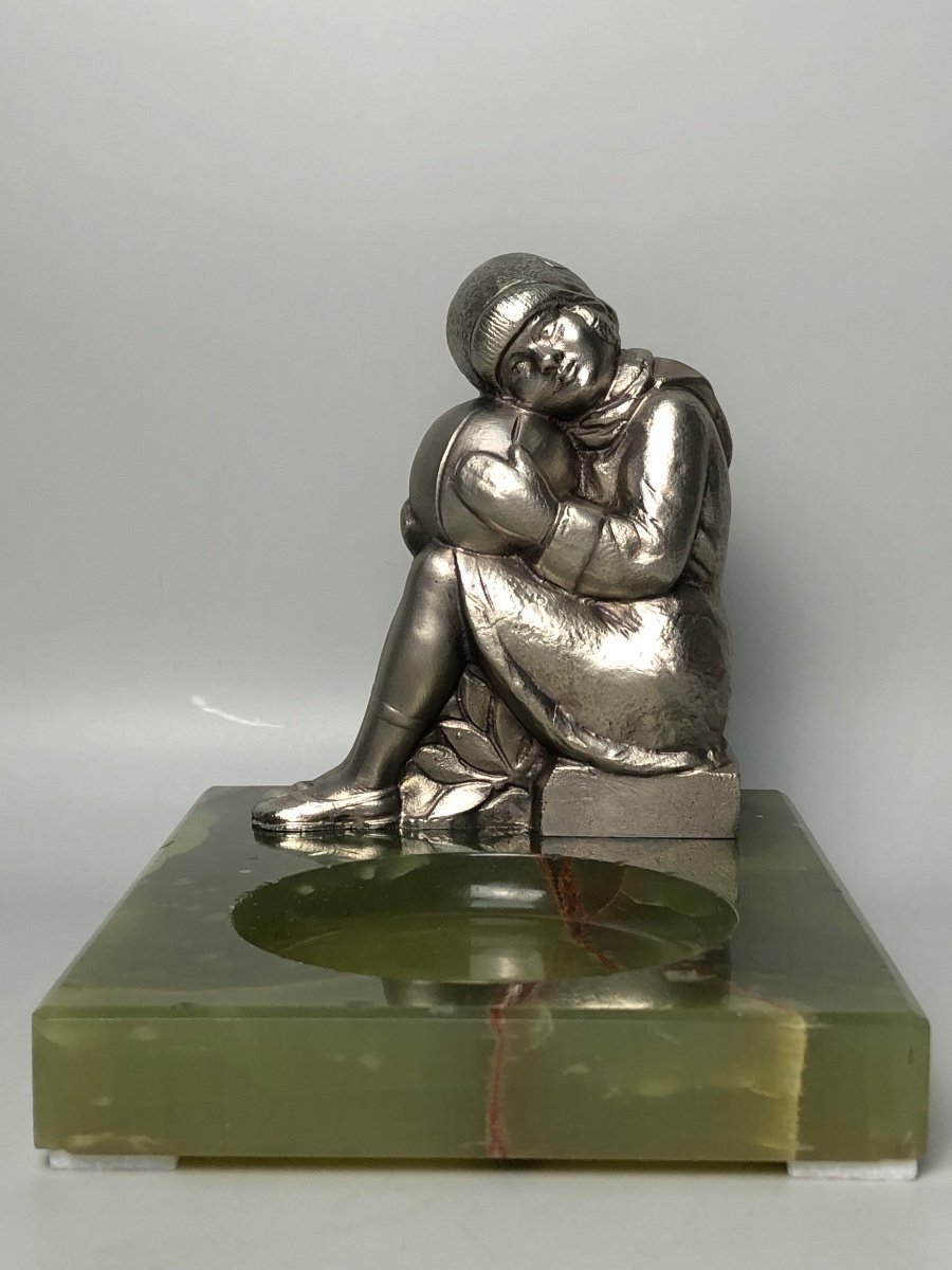 Sculpture Art Déco En Bronze Argenté Signée Melo