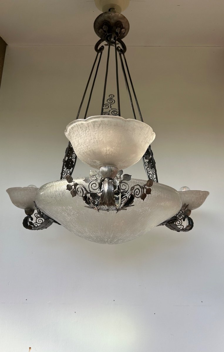 L. Katona And Daum Nancy Art Deco Chandelier -photo-3