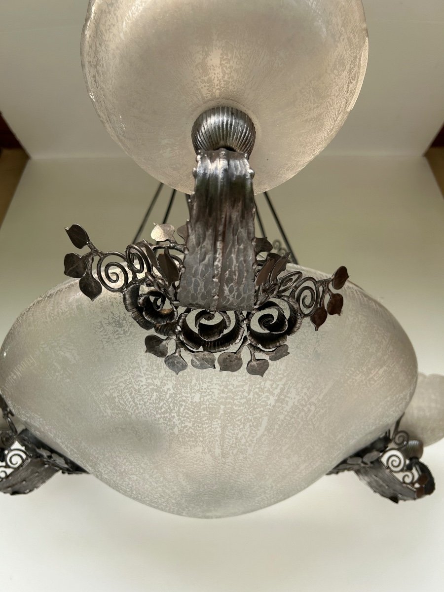 L. Katona And Daum Nancy Art Deco Chandelier -photo-6