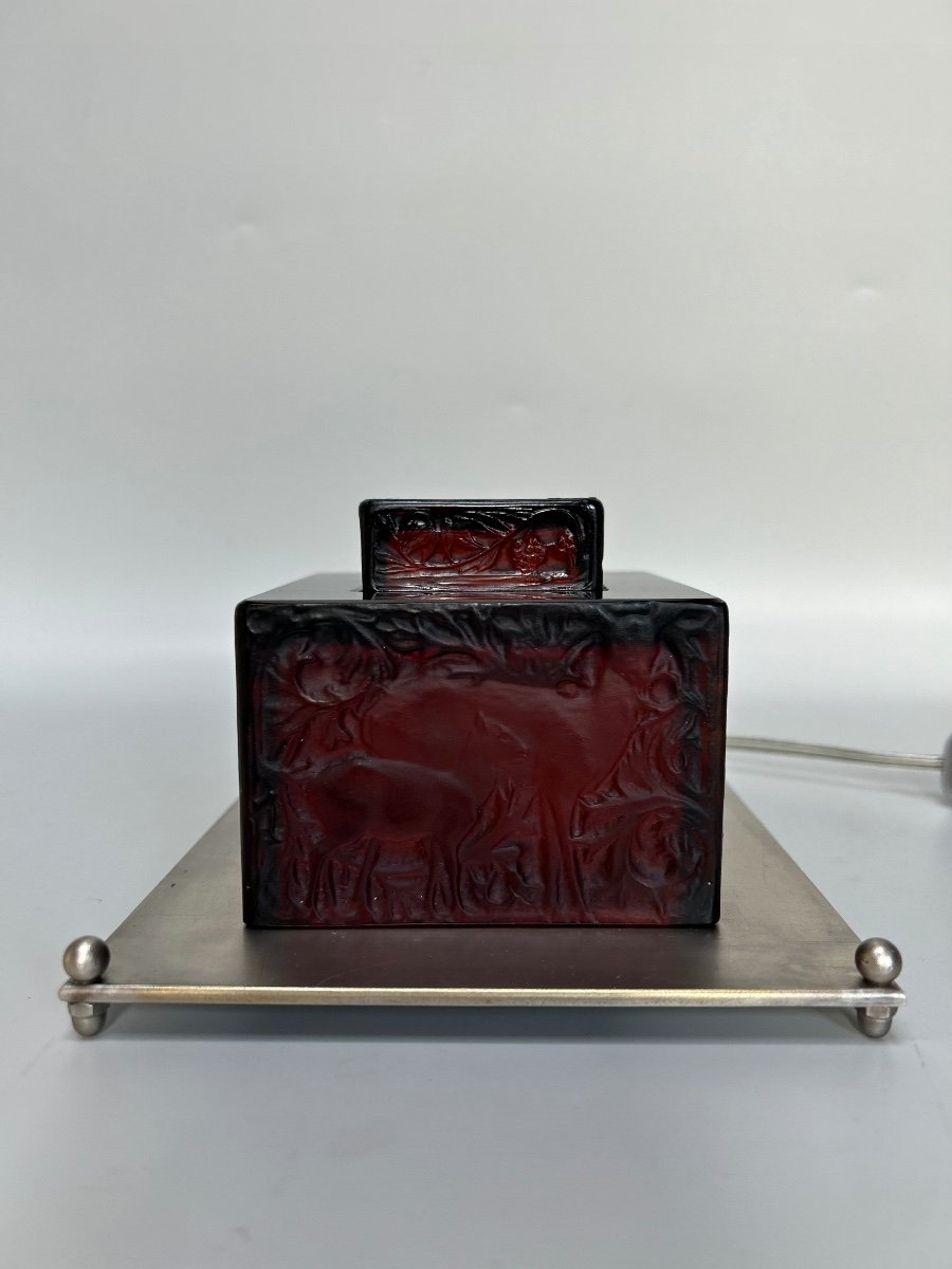 René Lalique Inkwell Model Aux Biches Red Created In 1913-photo-1