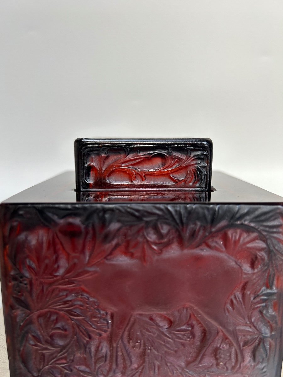 René Lalique Inkwell Model Aux Biches Red Created In 1913-photo-3