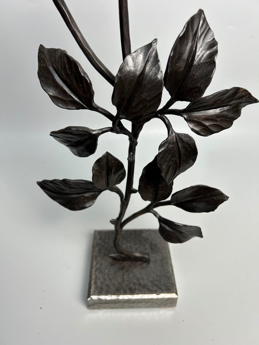 Sculpture, Art Deco Wrought Iron Paperweight (the Rose)-photo-3