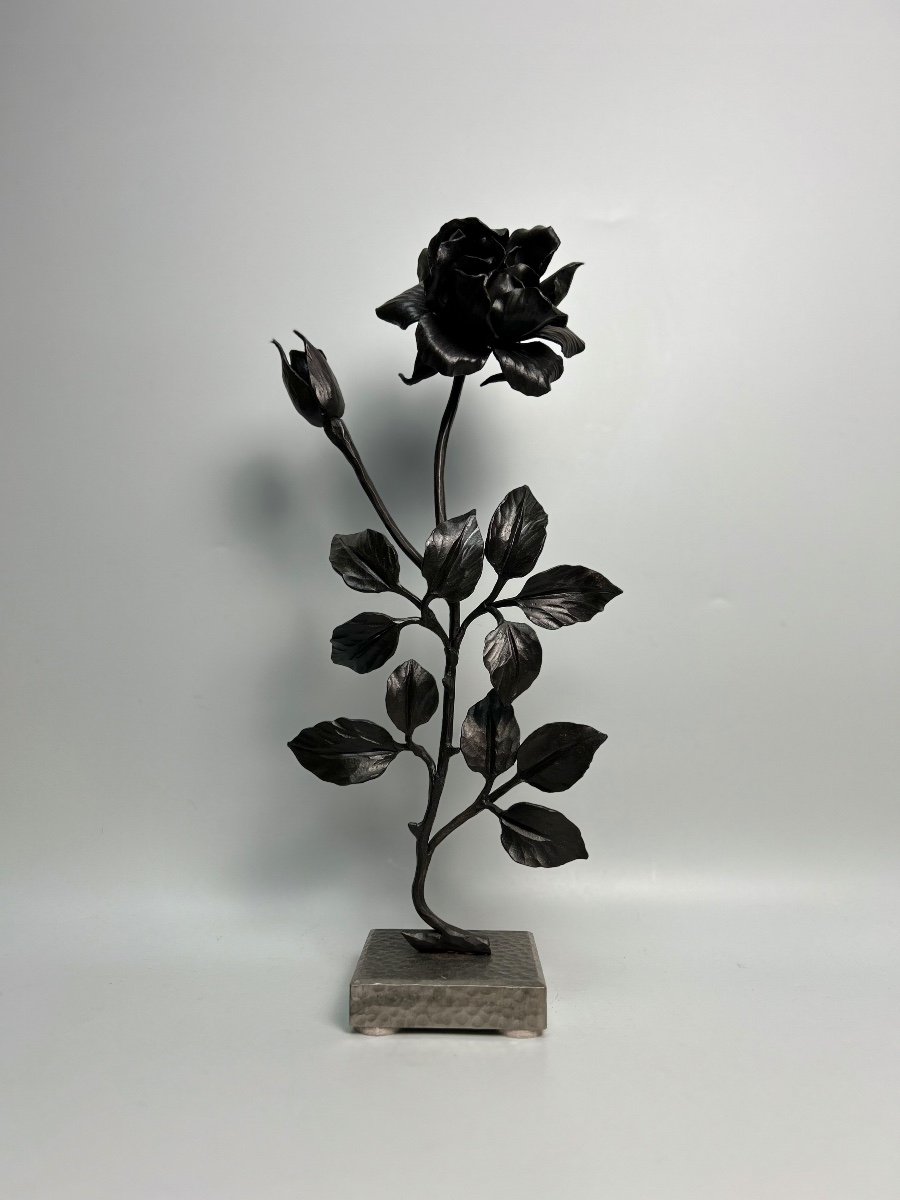 Sculpture, Art Deco Wrought Iron Paperweight (the Rose)