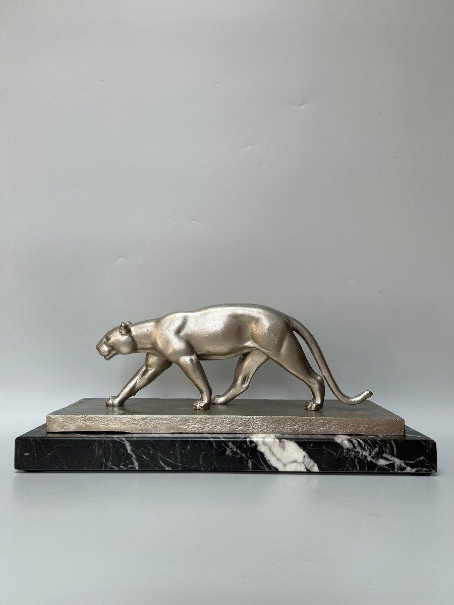 Art Deco Panther In Silvered Bronze Signed V. Demanet-photo-5