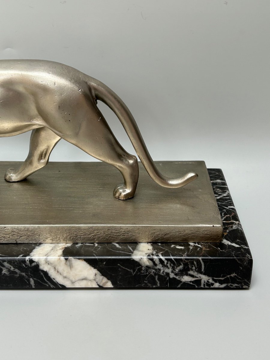 Art Deco Panther In Silvered Bronze Signed V. Demanet-photo-6