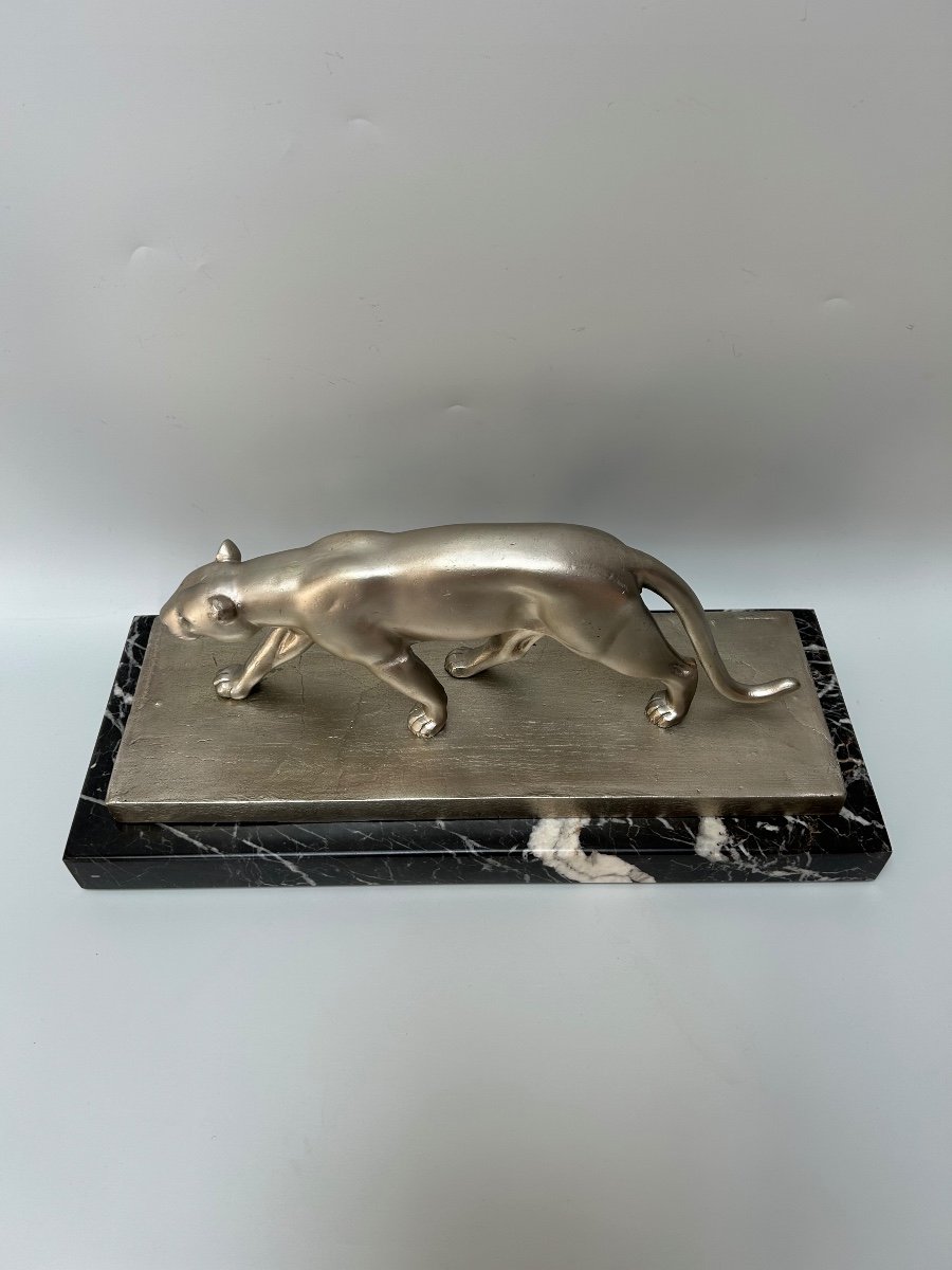 Art Deco Panther In Silvered Bronze Signed V. Demanet-photo-7