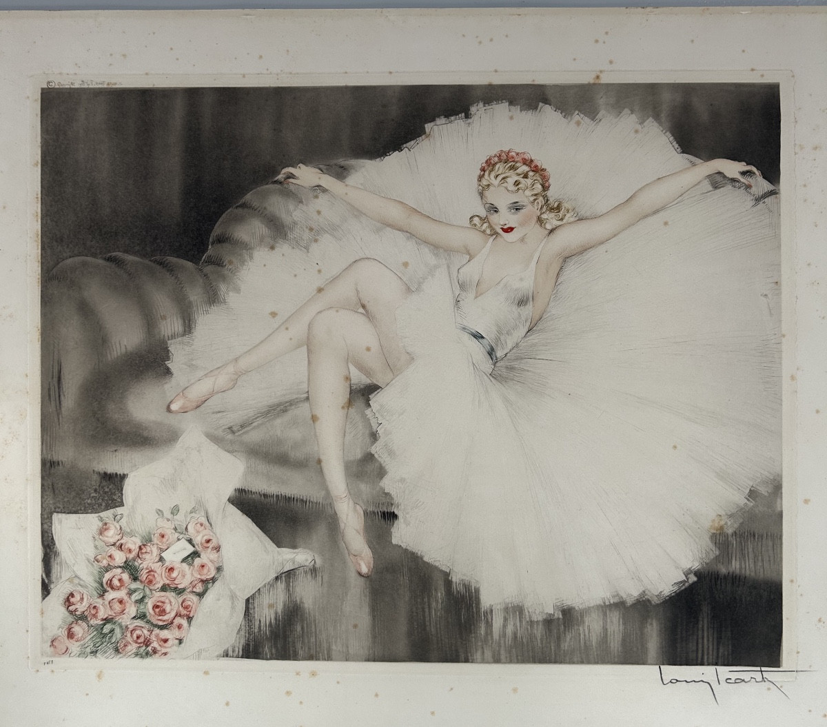 Louis Icart Gravure Art Déco Modèle Ballerine Au Repos -photo-2