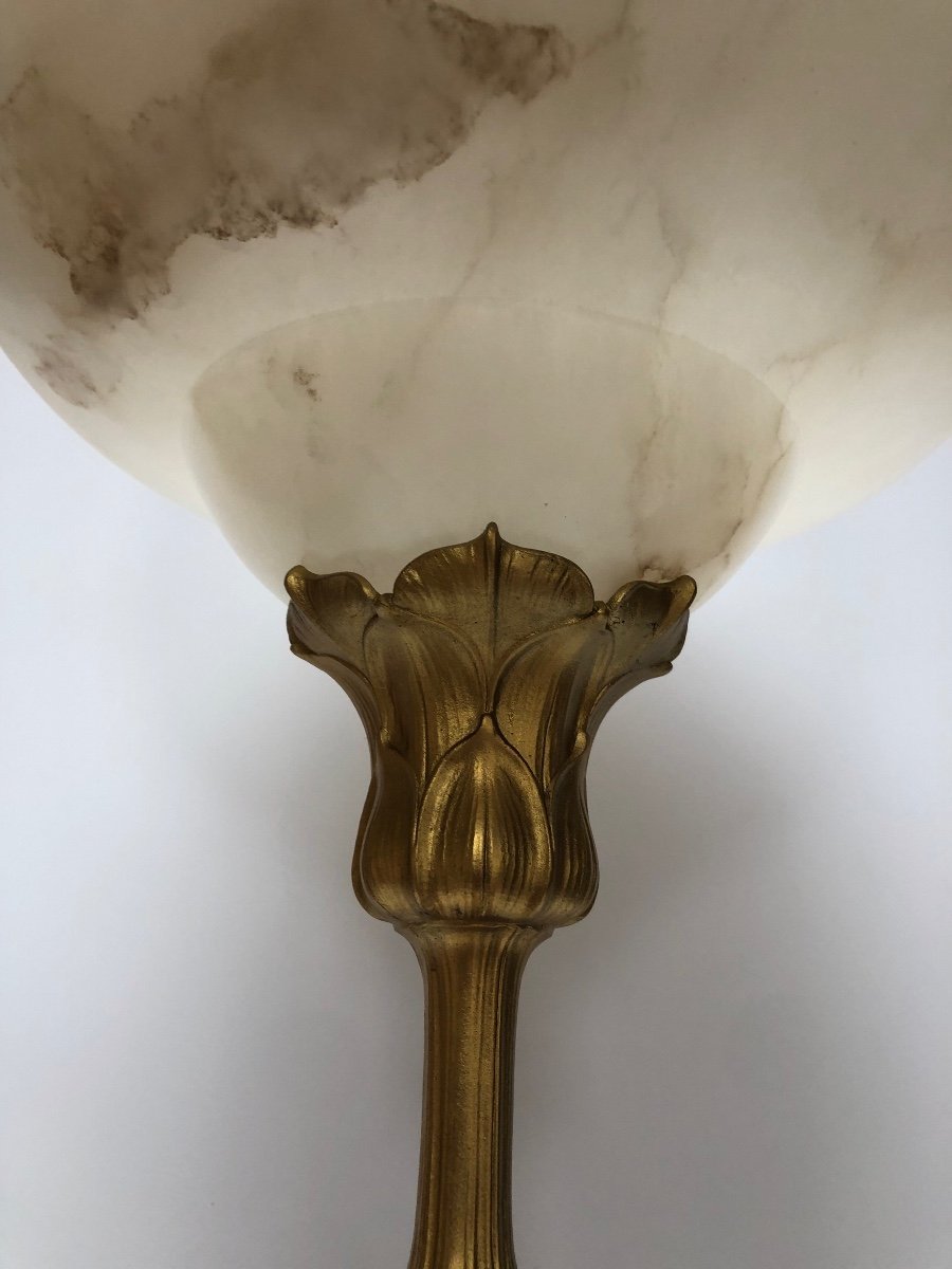 Majorelle Exceptional And Rare Art Nouveau Bronze And Alabaster Lamp-photo-3