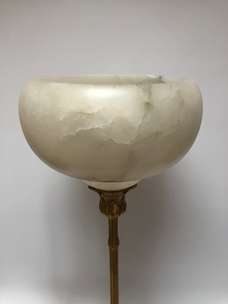 Majorelle Exceptional And Rare Art Nouveau Bronze And Alabaster Lamp-photo-2