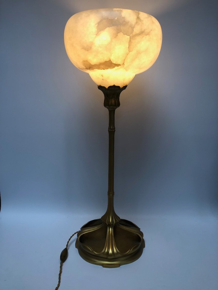 Majorelle Exceptional And Rare Art Nouveau Bronze And Alabaster Lamp-photo-6