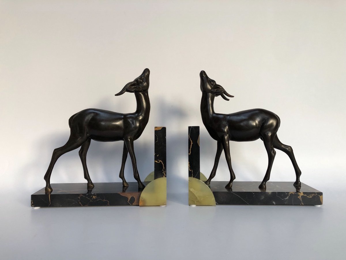 Art Deco Antelope Bookends Signed Limousin-photo-2