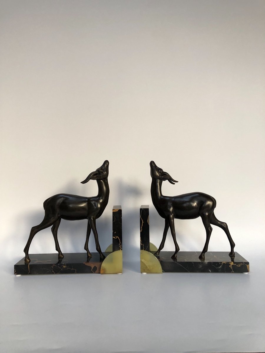 Art Deco Antelope Bookends Signed Limousin