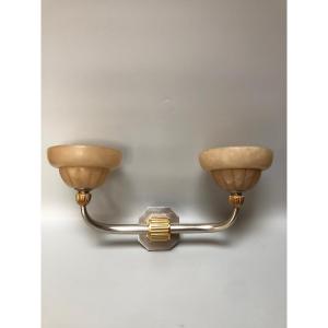 Art Deco Wall Lamp In Gilt And Silver Bronze