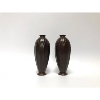 Pair Of Vases In Dinanderie De Christofle