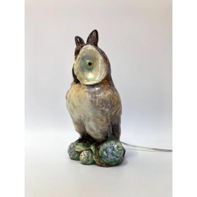Michelaud Frères Art Deco Owl Night Light In Limoges