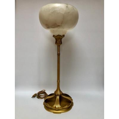 Majorelle Exceptional And Rare Art Nouveau Bronze And Alabaster Lamp