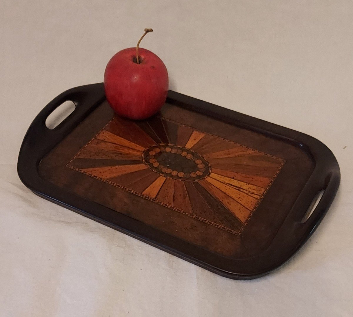 Wood Marquetry Tray With Sampling Of Several Species In Radiant Decor.