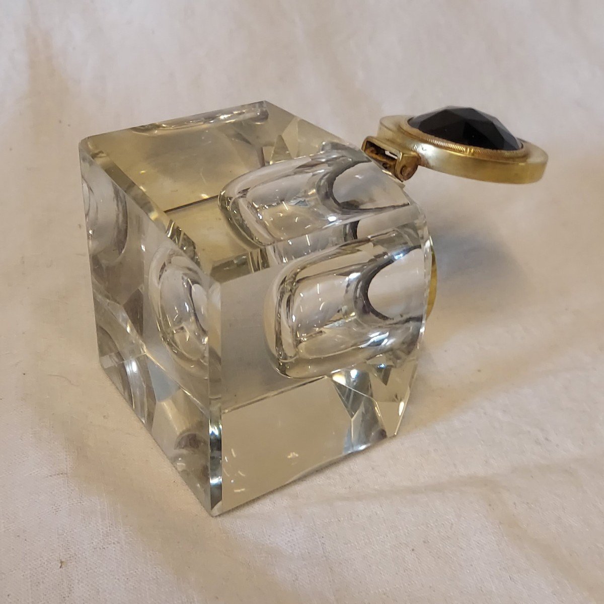 Travel Inkwell In Clear And Black Cut Crystal 19th Century -photo-2