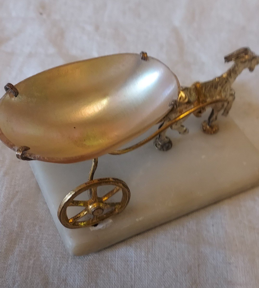 Goat With Chariot In Golden And Silver Pomponne, Mother-of-pearl Cup Baguier Napoleon III -photo-2