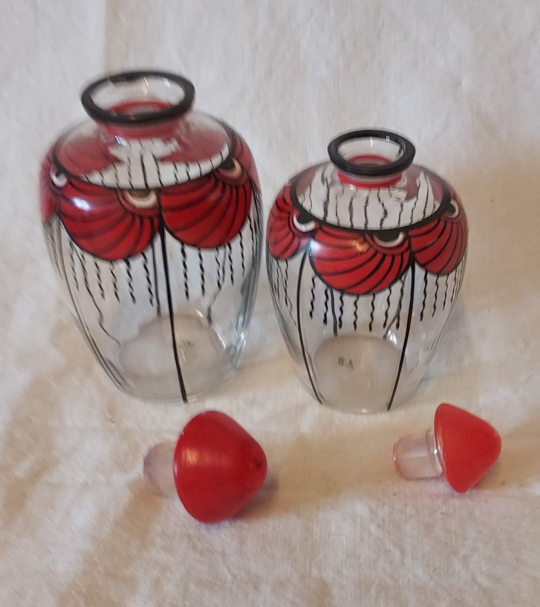 Pair Of Art Deco Enameled Glass Perfume Bottles -photo-2