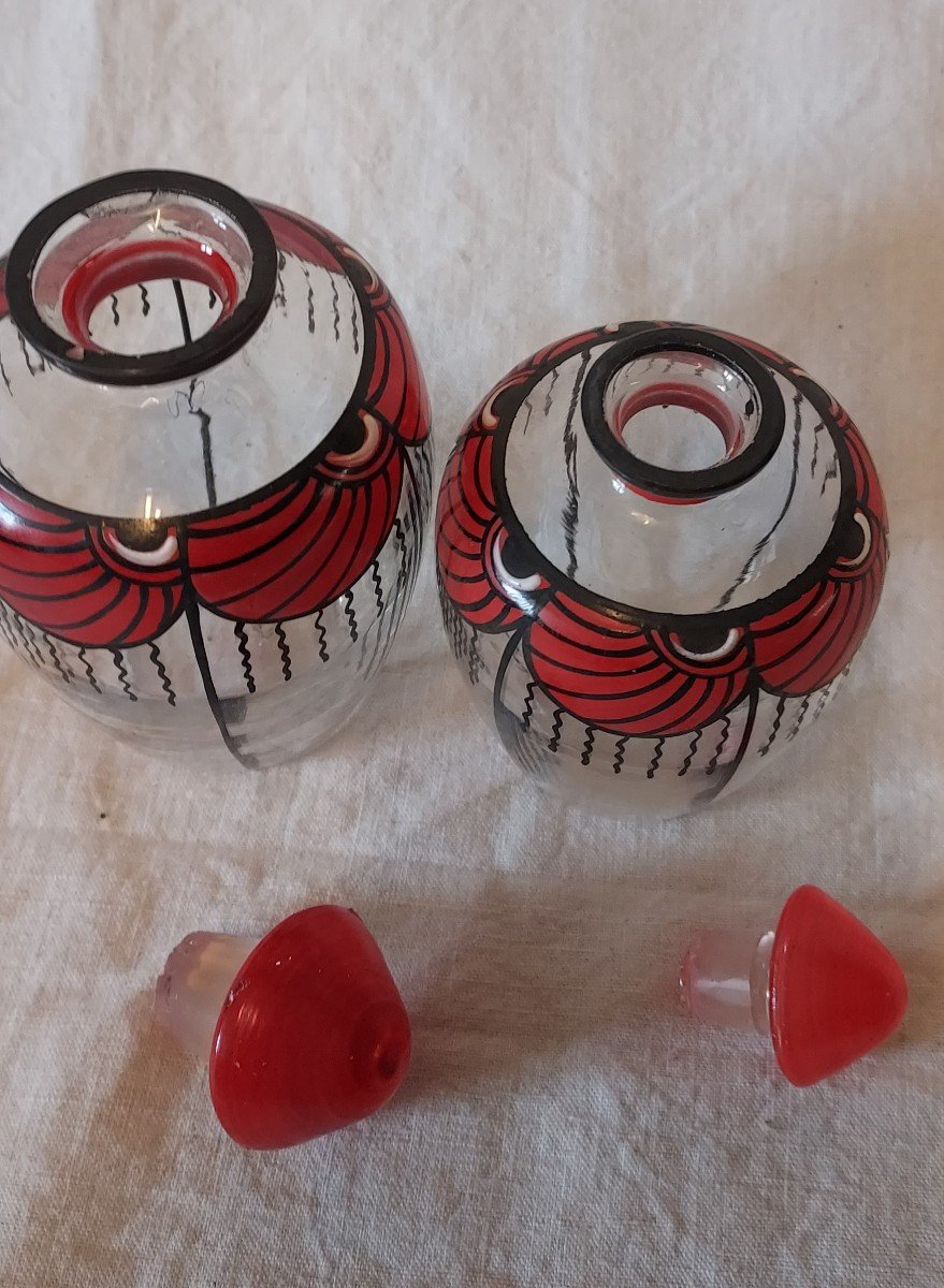 Pair Of Art Deco Enameled Glass Perfume Bottles -photo-2