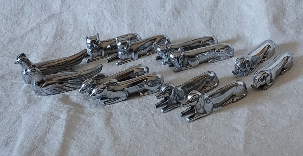 Series Of 12 Art Deco Chrome Animal Knife Holders -photo-3