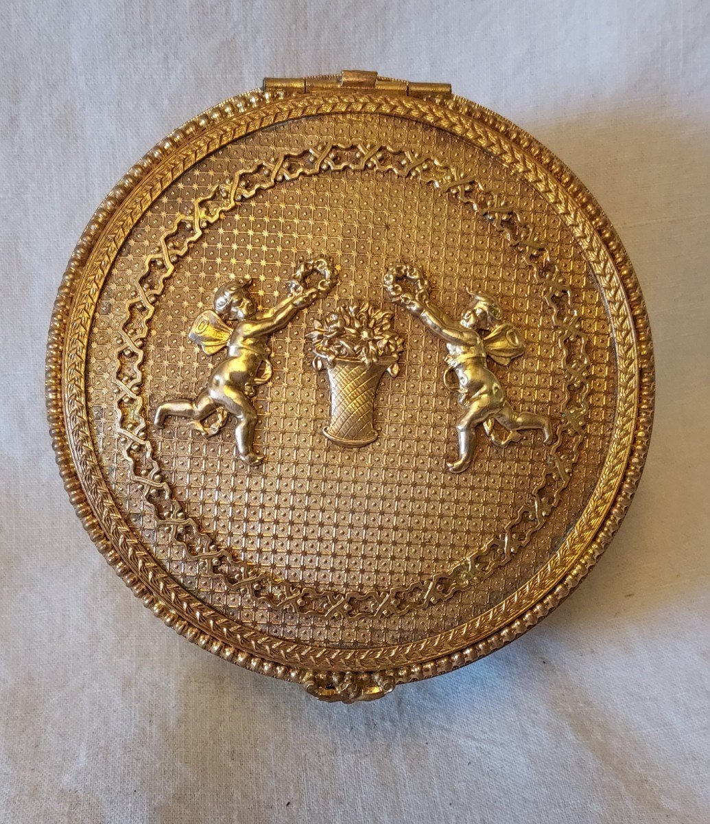Jewelry Box In Gilt Bronze With 2 Angels With Laurels And Napoleon III Abundance Basket-photo-1