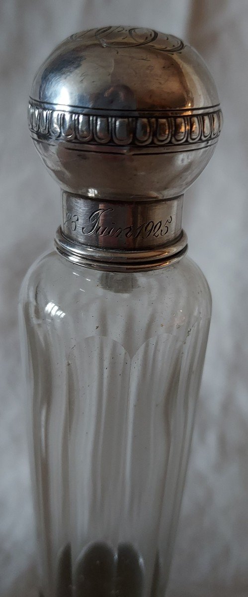 Melissa Water Bottle In Cut Crystal And Silver, Engraved "gbp" And Dated June 23, 1925-photo-2