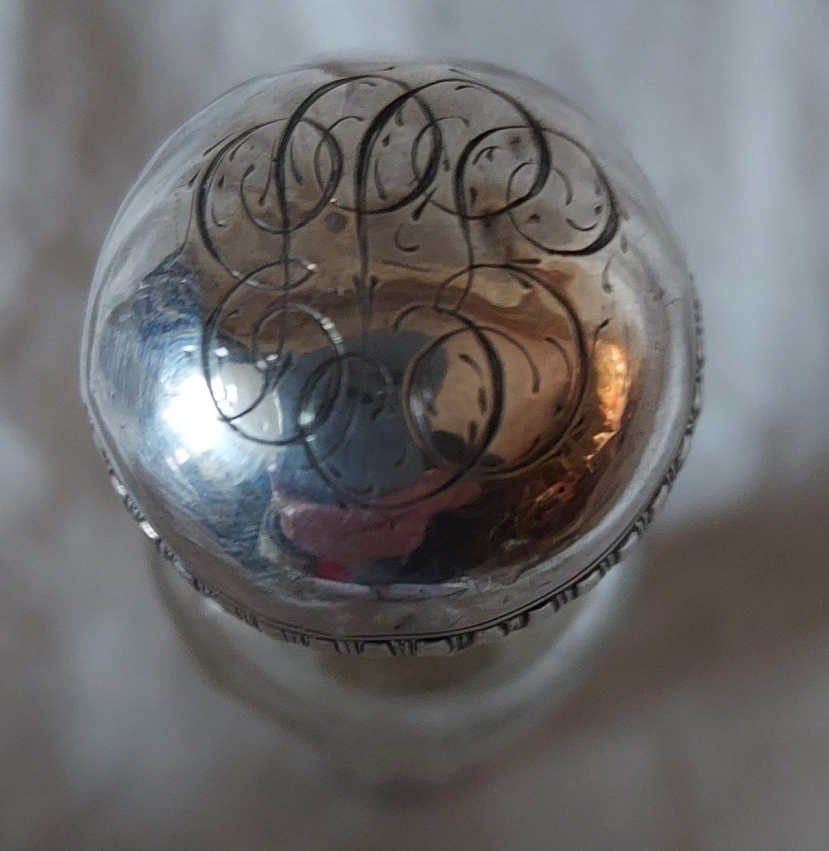 Melissa Water Bottle In Cut Crystal And Silver, Engraved "gbp" And Dated June 23, 1925-photo-3