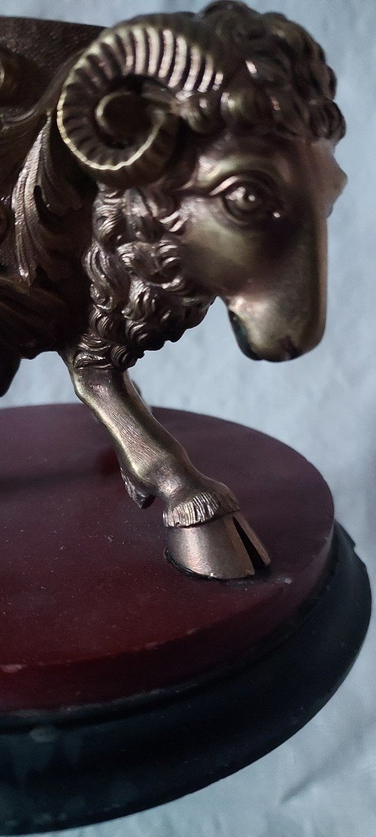 Tripod Inkwell With Rams' Heads And Little Boy With Dogs In Bronze And Marble -photo-3