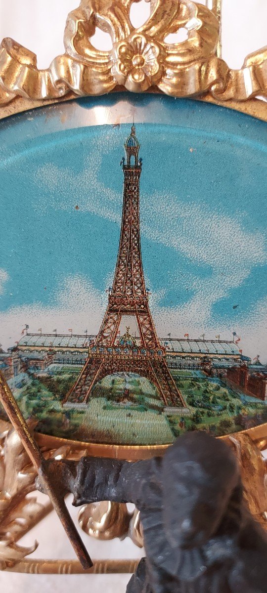 Pierrot Painter In Front Of The Eiffel Tower In A Gilt Bronze Easel -photo-3