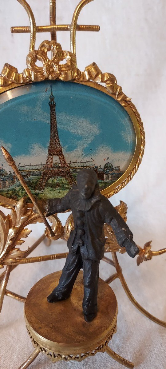 Pierrot Painter In Front Of The Eiffel Tower In A Gilt Bronze Easel -photo-4