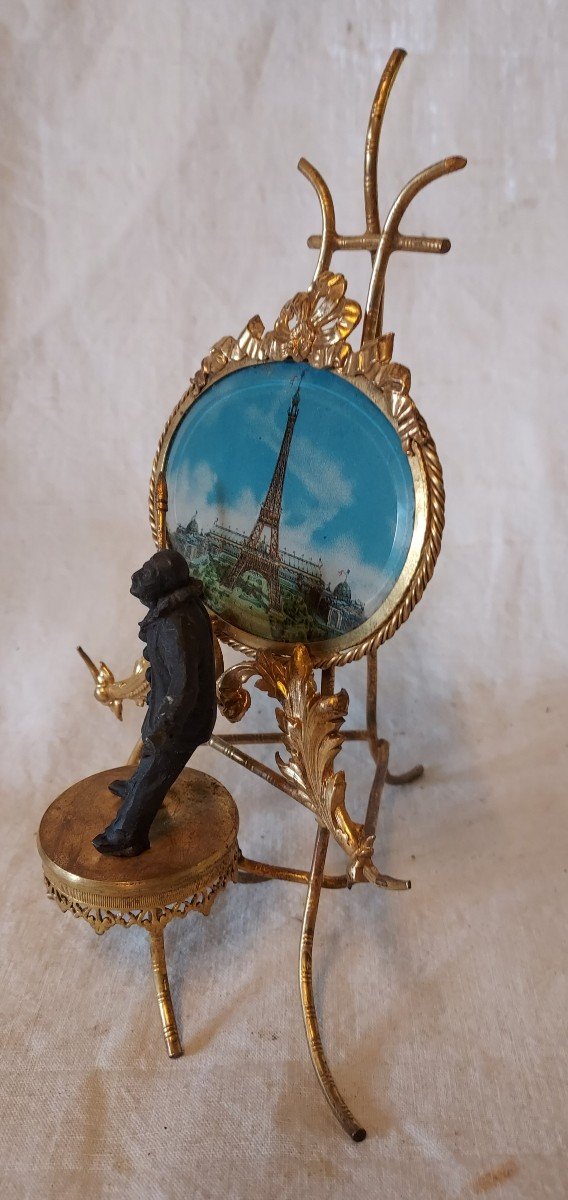 Pierrot Painter In Front Of The Eiffel Tower In A Gilt Bronze Easel -photo-3
