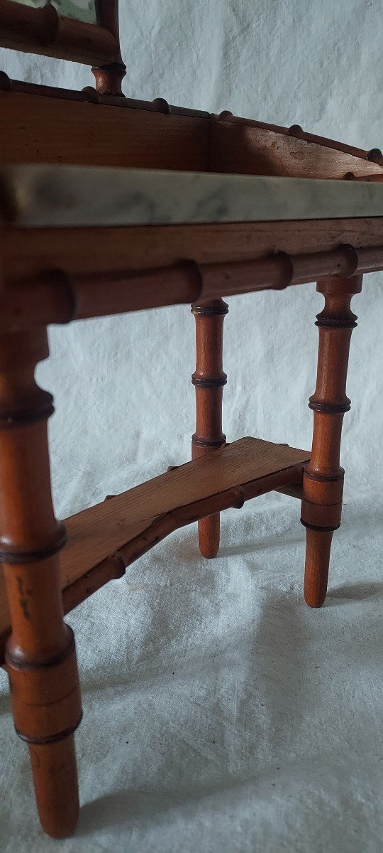 Coiffeuse Table De Toilette De Poupée En Merisier Tourné Façon Bambou Vers 1900-photo-3