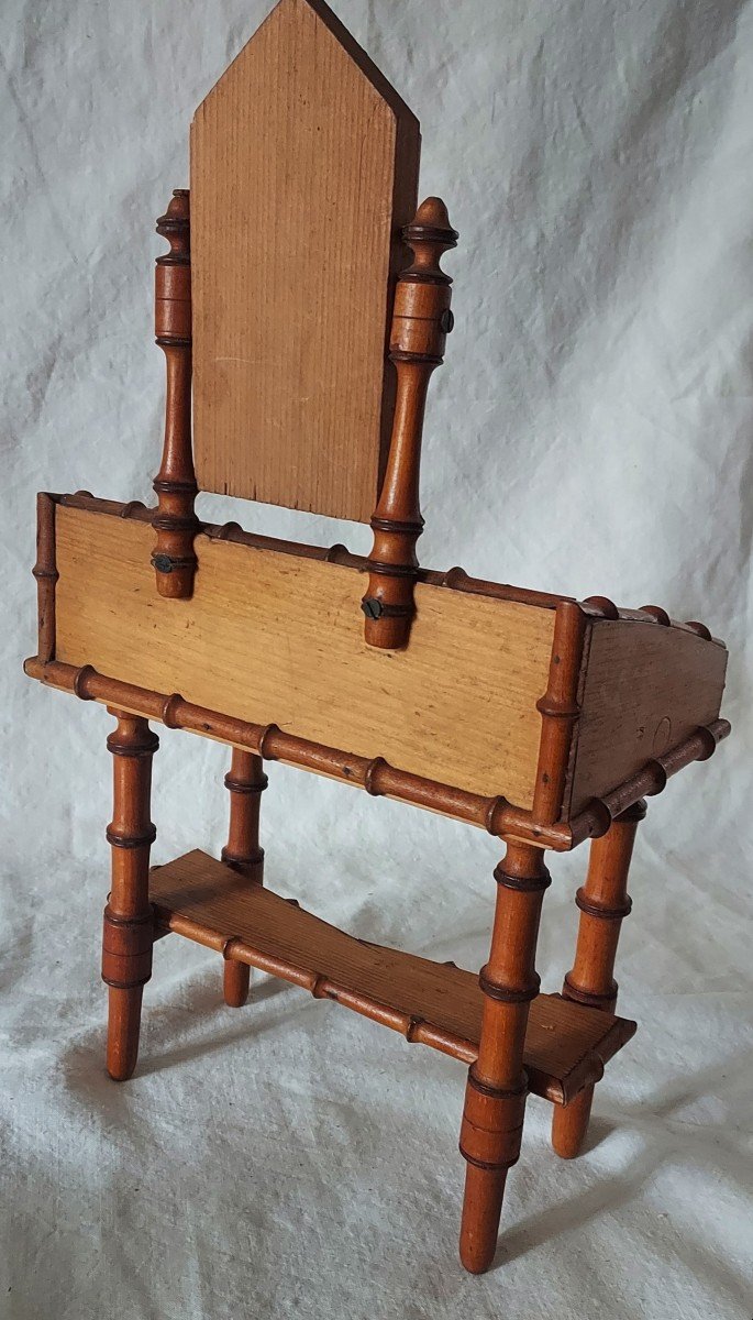 Coiffeuse Table De Toilette De Poupée En Merisier Tourné Façon Bambou Vers 1900-photo-4